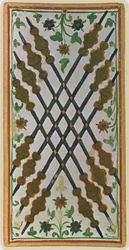 The Eight of Wands, faksimile Tarot-kortista Visconti-pakasta, 1441-47